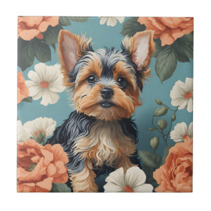 Cute Yorkshire Terrier Puppy Floral