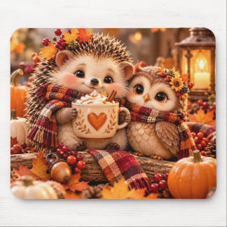 Cuteouriço-cacheiro & Coruja Mouse Pad de Outono