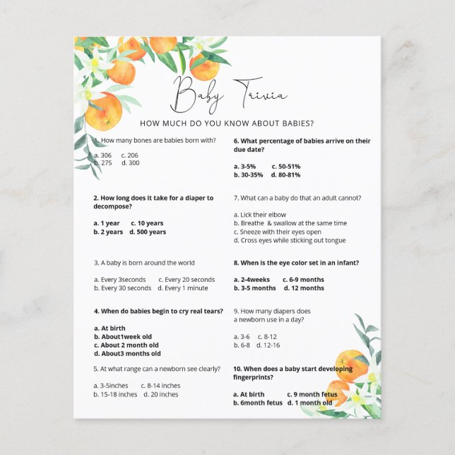 Cutie Baby Trivia | Jogo Chá de fraldas (Frente)