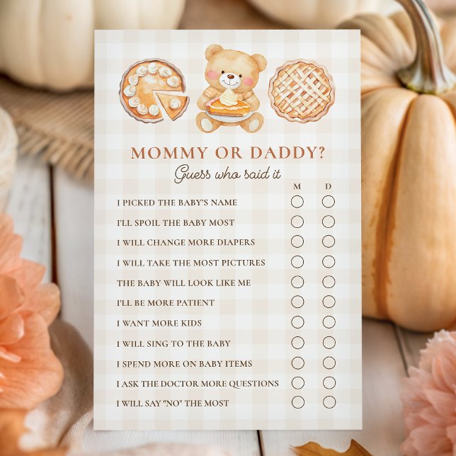 Cutie Pie Fall Baby Shower Mommy or Daddy Game (Criador carregado)