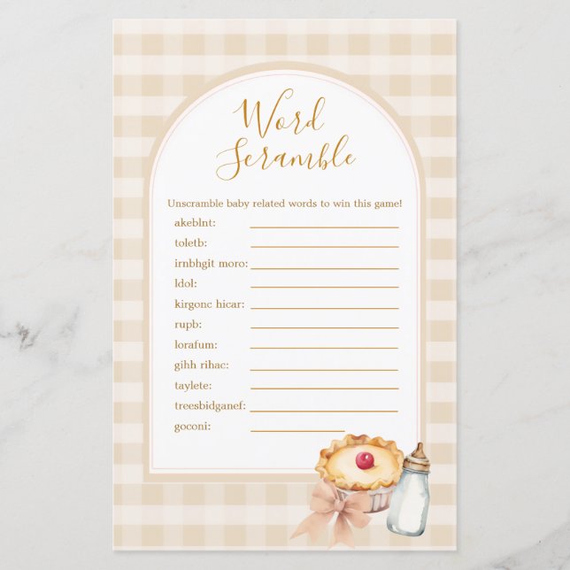 Cutie Pie Pastel Gingham - Chá Jogo do Word Scramb (Frente)