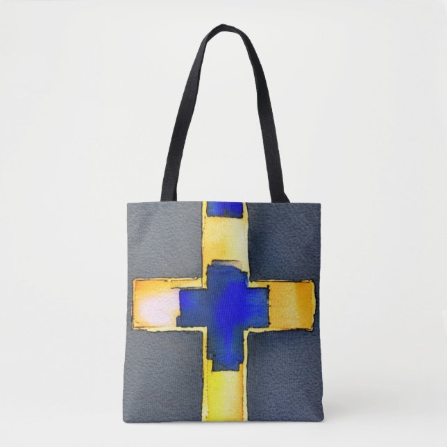 Cyan e Dourado Cross Tote Bag (Frente)