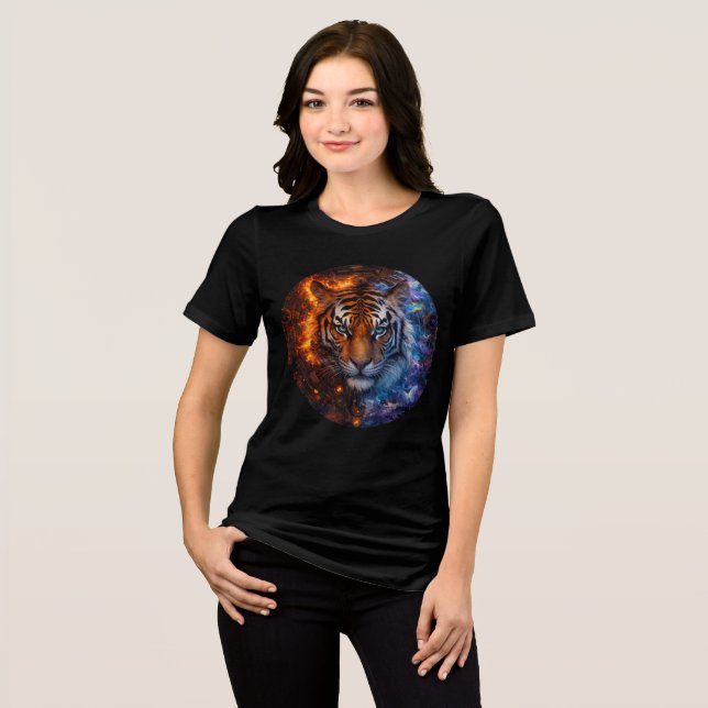 Cyber Elemental Tiger – Fire & Ice Fantasy Art (Frente Completa)
