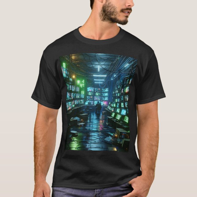 Cyberpunk - Camisa do Lear do Hacker Verde Unisex (Frente)