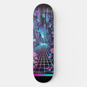 Cyberpunk Cityscape Skateboard Deck - Neon