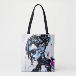 Cyberpunk Girl com Fones de ouvido Tote Bag