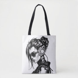 Cyberpunk Girl com Fones de ouvido Tote Bag