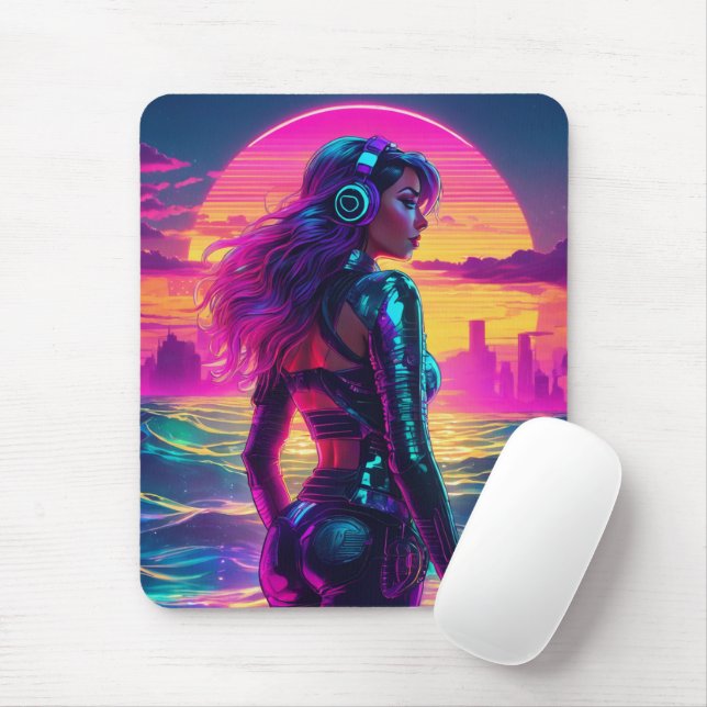 Cyberpunk Mermaid Mousepad (Com mouse)