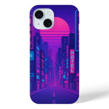 Cyberpunk Neon City iPhone 15 Case - Vaporwave Sty