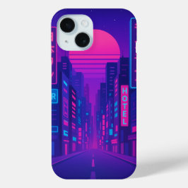 Cyberpunk Neon City iPhone 15 Case - Vaporwave Sty