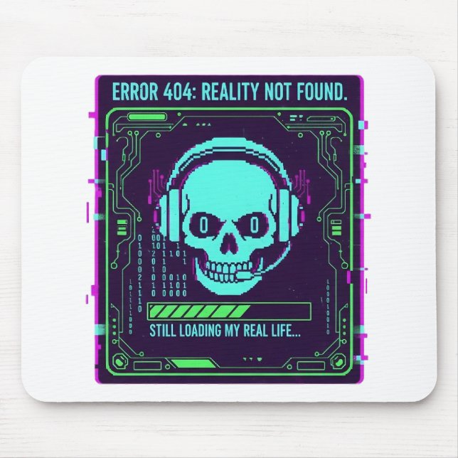 ​Cyberpunk Pixel Skull Gaming Mouse Pad - Error 40 (Frente)