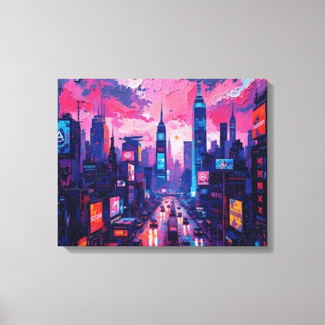 Cyberpunk Skyline Canvas Wall Art | Futurística (Frente)