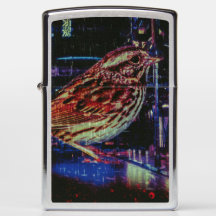 Cyberpunk Sparrow em Neon Cityscape