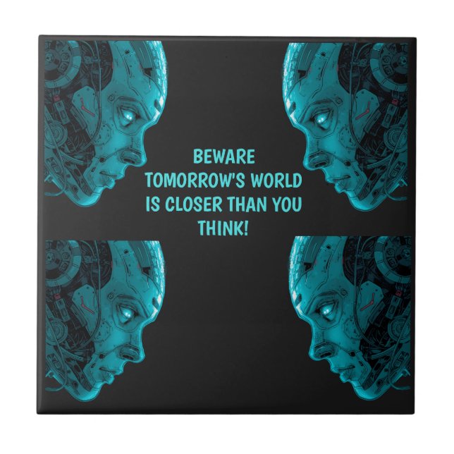 CYBORG ROBOTIC HEAD Ceramic Tile (Frente)