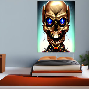 Cyborg Skull AI Art Poster
