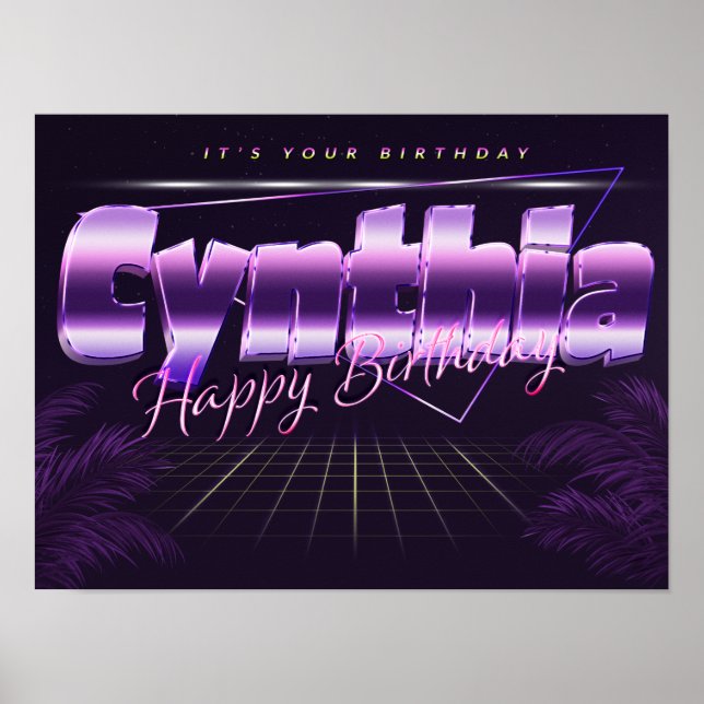 Cynthia Name Vorname lila retro Poster Geburtstag (Frente)