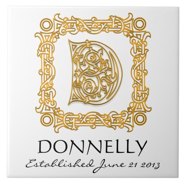 "D" Apelido Casamento Aniversário Azulejo do Monog (Frente)