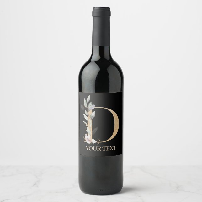 D Monograma Rótulo de Vinho Personalizado Floral (Frente)