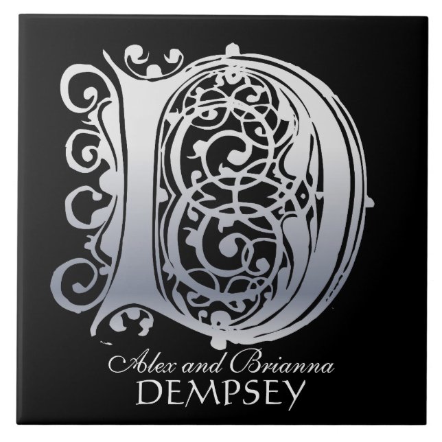 D Monograma "Silver Lace on Black" com Azulejo de  (Frente)