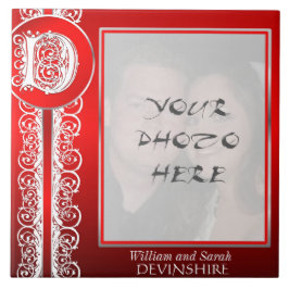D Monograma "White Lace on Red" com Photo - Azulej