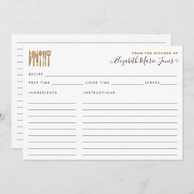 Da Cozinha de Receita Dourada de Utensílios (Frente/Verso)