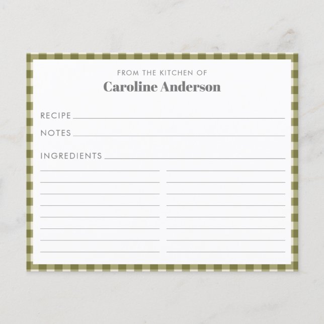 Da Cozinha do Cartão de Receita de Xadrez Verde-Ol (Frente)