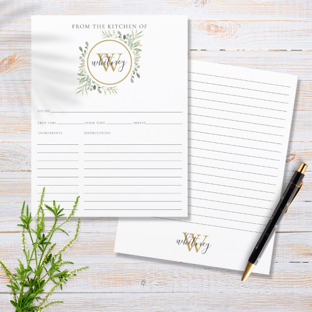 Da Cozinha Do Cartão De Receita Do Monograma Verde (Criador carregado)