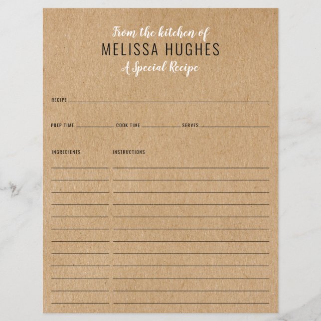 Da Cozinha Do Cartão De Receita Rustic Kraft (Frente)