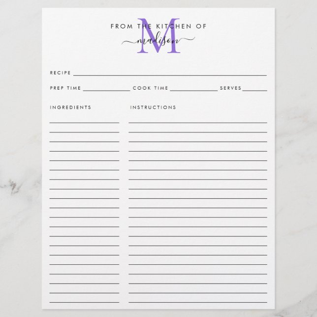 Da Cozinha do Monograma Violeta Roxo (Frente)