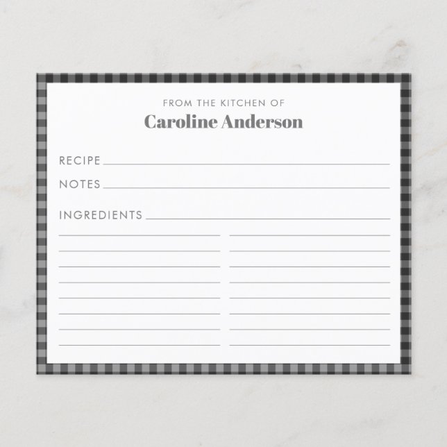 Da Cozinha do Nome Cartão de Receita de Xadrez Pre (Frente)