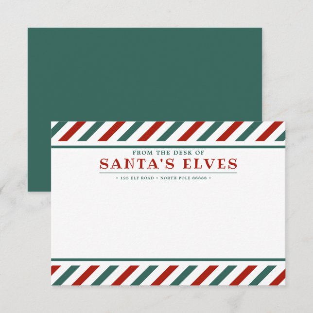 Da Mesa dos Elfos do Papai Noel Cartão de Nota em  (Frente/Verso)