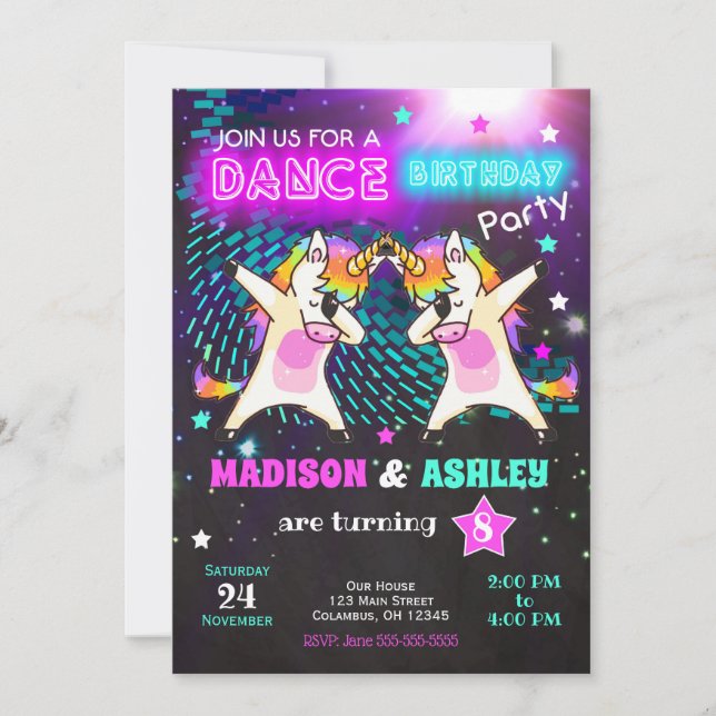 Dabbing Unicorn Birthday Convite / Partido Conjunt (Frente)