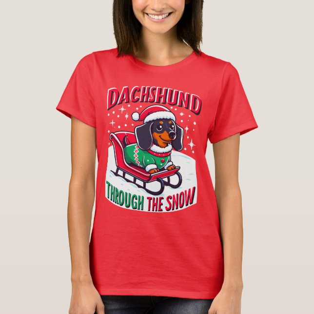 Dachshund Através Da Camisa De Natal Engraçado Da  (Frente)