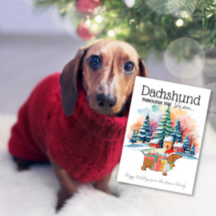 Dachshund Através da Neve Cartão de Natal