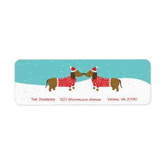 Dachshund bonitinho na etiqueta de volta do Natal