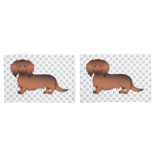 Dachshund Cartoon Cão & Patas de Pelo Longo Sable  (Frente - conjunto)