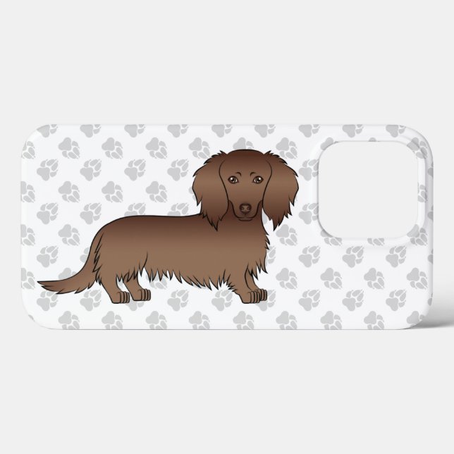Dachshund Cartoon de Cabelo Comprido de Chocolate  (Verso (horizontal))