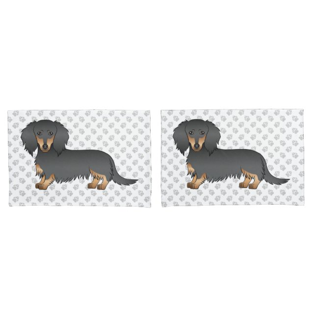 Dachshund Cartoon de Cachorro de Pelo Longo Preto  (Frente - conjunto)