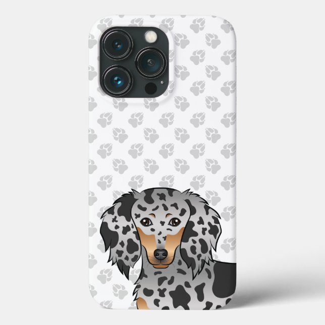Dachshund de Cabelo Longo Preto e Marrom Manchado  (Verso)