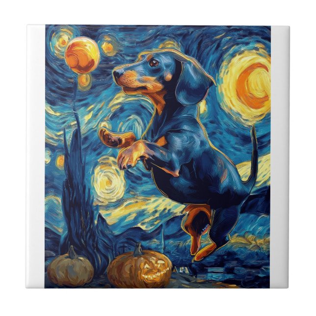 Dachshund de van gogh noite estrelada halloween En (Frente)