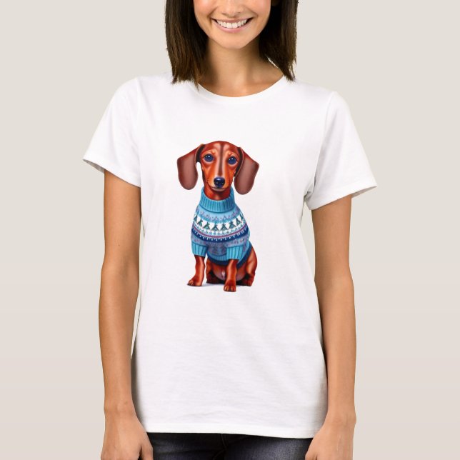 Dachshund dog em camiseta de suéter (Frente)