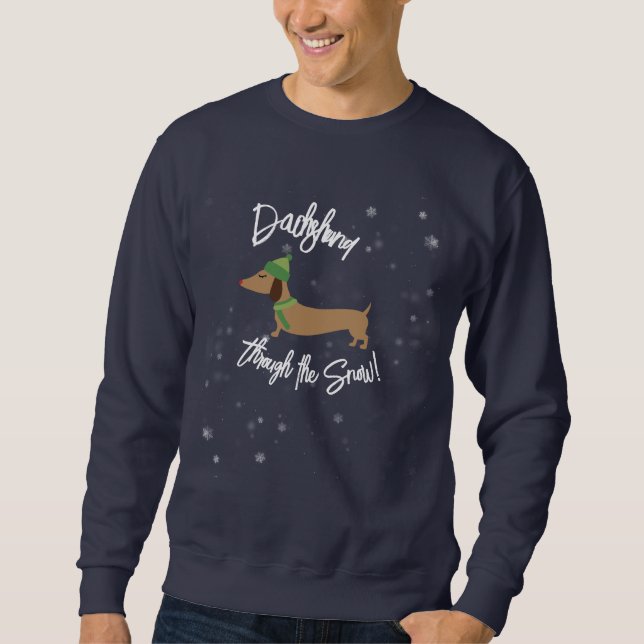 Dachshund Doxie Através da Camisa de Natal da Neve (Frente)