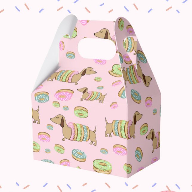 Dachshund e Caixa de Favoritos de Oferta de Rosqui (Dachshunds and donuts gift box or wiener dog and donuts party favor)
