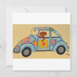 Dachshund em carro hippie