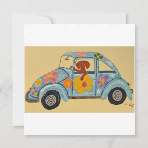 Dachshund em carro hippie