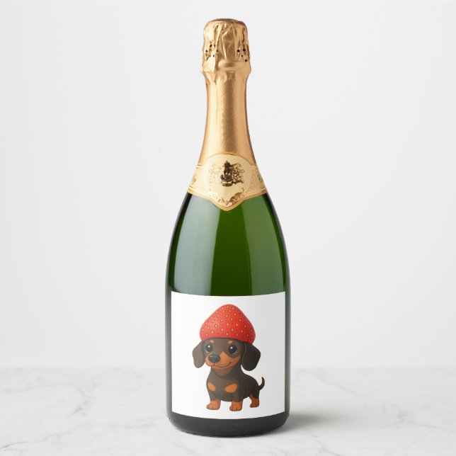 Dachshund engraçado com morangos e chapéu frutado (Frente)