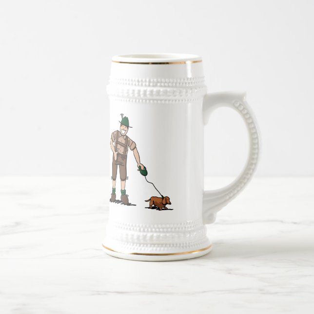 Dachshund feliz do homem dos Lederhosen da caneca (Direita)