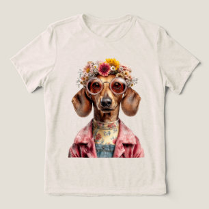 Dachshund Floral com Estilo Vintage