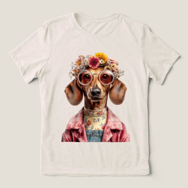 Dachshund Floral com Estilo Vintage (Design frontal)