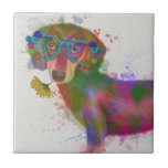 Dachshund & Glass Rainbow Splash<br><div class="desc">Este impressão de aquarela apresenta um retrato colorido de um dachsund em óculos de pele enfeitiçados em flores | Por Fab Funky</div>